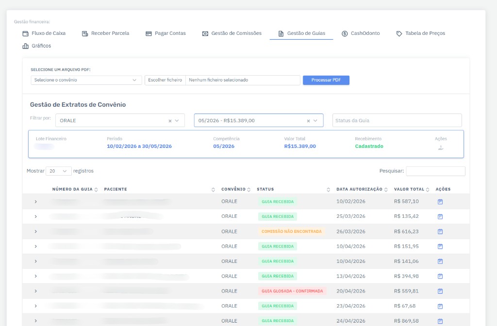Conferência de extratos e glosas de convênio no UziOdonto